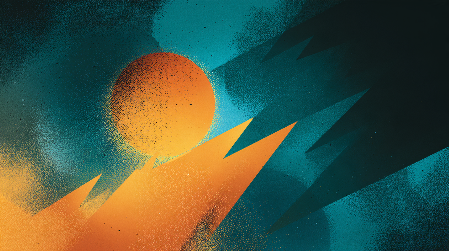 Illustration of an angular jagged dark shape striking against a glowing orb, representing an aggressive rude tone damaging AI output quality
