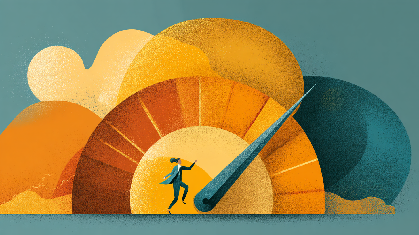 Illustration of a hand turning a large glowing circular dial or gauge, representing tone shifting an AI model's severity rather than its underlying judgment