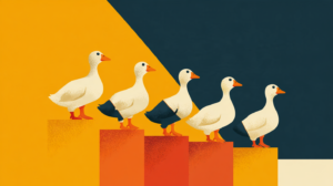Six ducks in a row climbing ascending blocks - Getting Your Ducks in a Row framework hero illustration